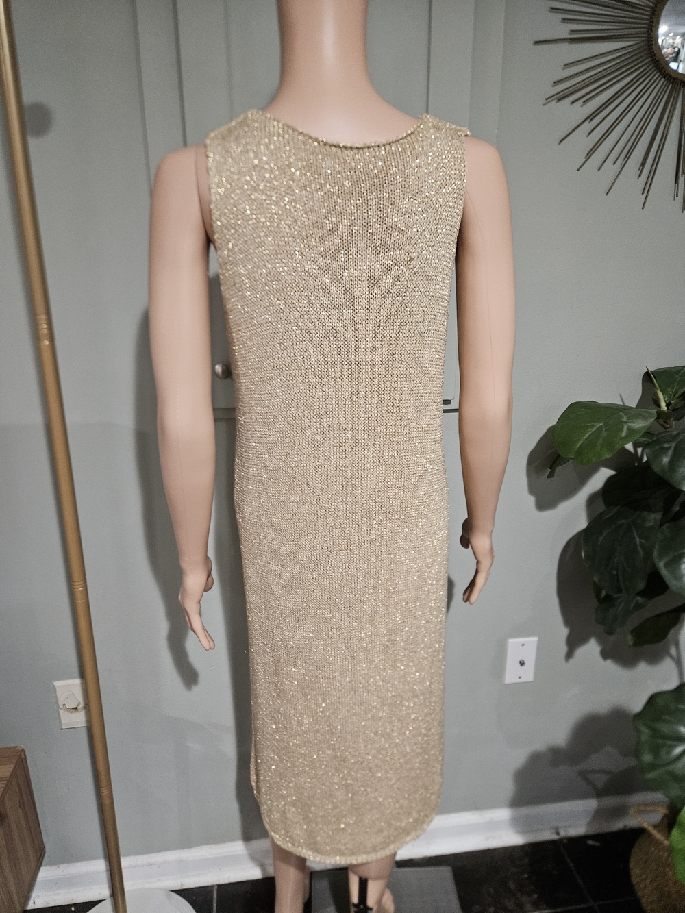 YUNIKA Made in Italy Gold Metallic Knit Midi Dress Sparkle Sleeveless. S/M - Picture 8 of 16